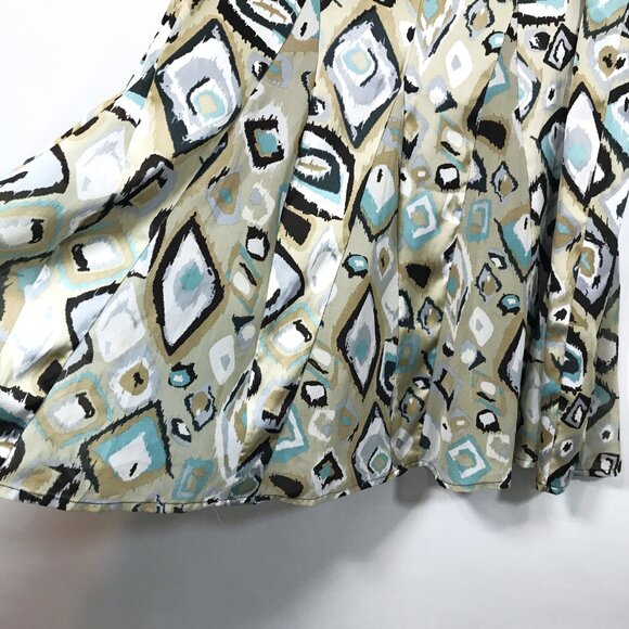 Flowy A-Line Midi Skirt Geometric Print Size 12 Brown Teal Dress Barn - Picture 3 of 5